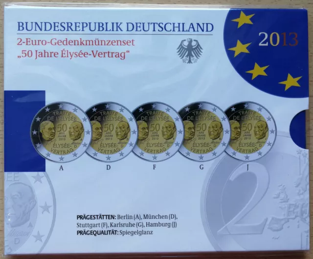 BRD: 2 Euro-Gedenkmünzen-Set "Elysee-Vertrag" 2013 (OVP / polierte Platte / PP)!