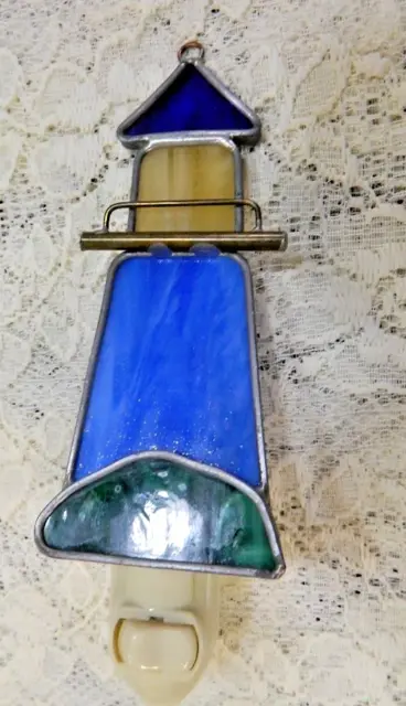 Vintage Stained Glass Lighthouse Wall Plug in Night Light  - Nice!