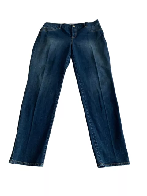 Chicos Women's So Slimming Straight Leg Stretch Mid Rise Blue Jeans size 2 Large