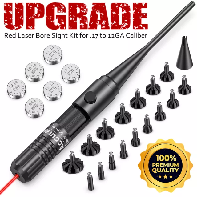 Universal Red Dot Laser Bore Sight Kit .17 to 12GA Caliber Upgraded Bore Sighter