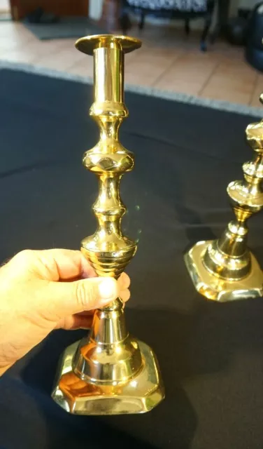 Beautiful Antique Victorian Brass Candlesticks Near Matching 2