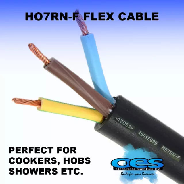 Tough Rubber Flex Cable 6Mm Black Tri-Flex Per Metre 3 Core Cooker Hobs Ho7Rnf