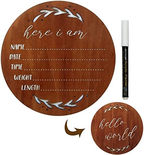 8 inch Large Baby Birth Announcement Sign for Hospital 2 SidedHello World New...