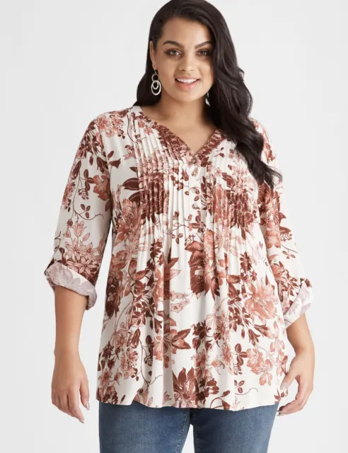 BeMe - Plus Size - Womens Tops -  Elbow Sleeve Pin Tuck Top