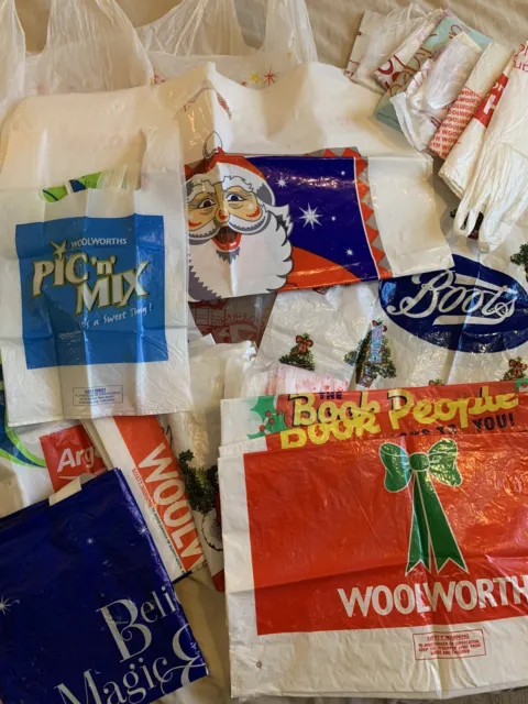 Large Bundle Vintage Christmas Plastic Gift Carrier Bags Boots Argos Woolworths