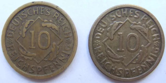 Münze Weimarer Republik 10 Reichspfennig 1926 A und G komplett in Sehr schön