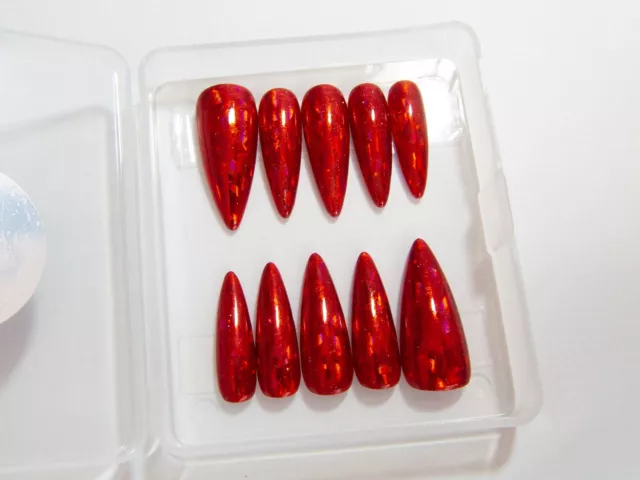Red Holographic Foil 3D Effect Press On Nails Glue On Gel False Fake Nail Set