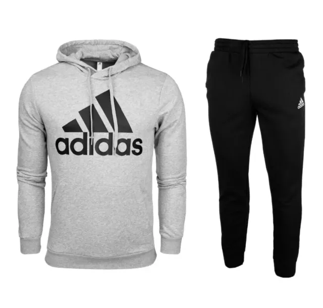 Adidas Essentials Hombre Chándal, Gris / Negro, S, Nuevo