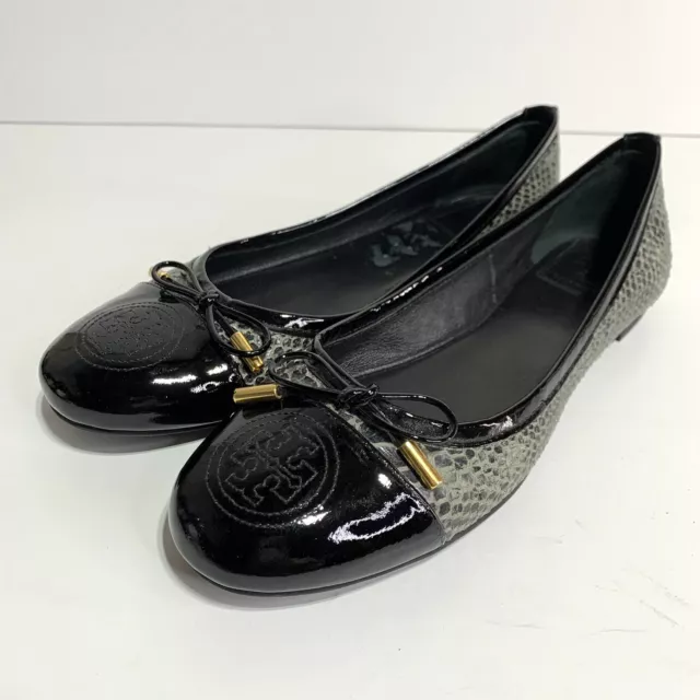 Tory Burch Ballet Flats Snake Skin Leather Shoes Gray Black Women’s Size 8 M