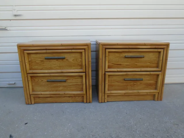 Pair Faux Bamboo Nightstands Lea Hollywood Regency 2 Beach Boho Tropical Cottage