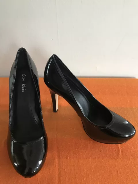 Calvin Klein Black Leather Pumps Womens Size 6.5m 4 Inch Heel