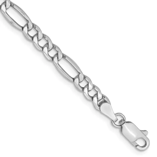 Real 14K White Gold 4.4mm Figaro Chain Bracelet; 7 inch; Lobster Clasp