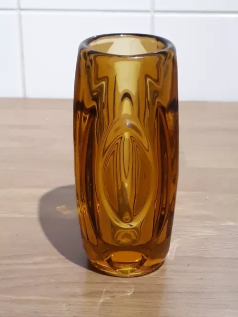 Vntage Heavy Czech 6” Sklo Union Amber Glass Bullet Vase