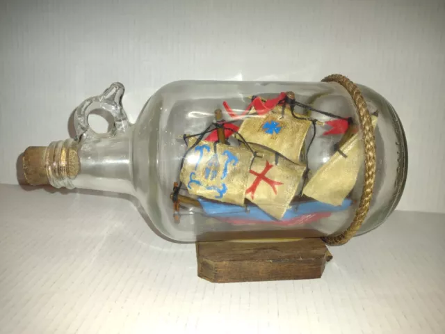Large Ship In A Bottle, Rare Ball liquid Growler Jug Hand made 12 inch Templar Large Ship In A Bottle, Rare Ball liquid Growler Jug Hand made 12 inch Templar