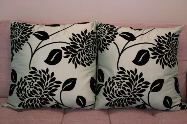 Cushions cover handmade set 2 22x22'' polyester & suede black flowers pattern