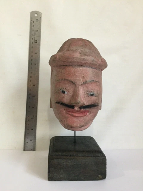 Antique Burmese puppet head & stand