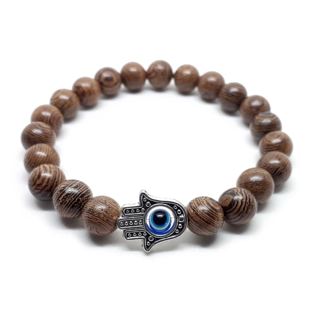 BRACCIALE MANO DI Fatima Occhio turco Allah Portafortuna Rosso cuoio