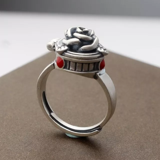 Opening Adjustable Ring Silver Jewelry Retro Personality Rose Box Opening Lady 3