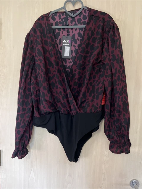 Brown Printed Wrap Top Long Sleeve Bodysuit – AX Paris