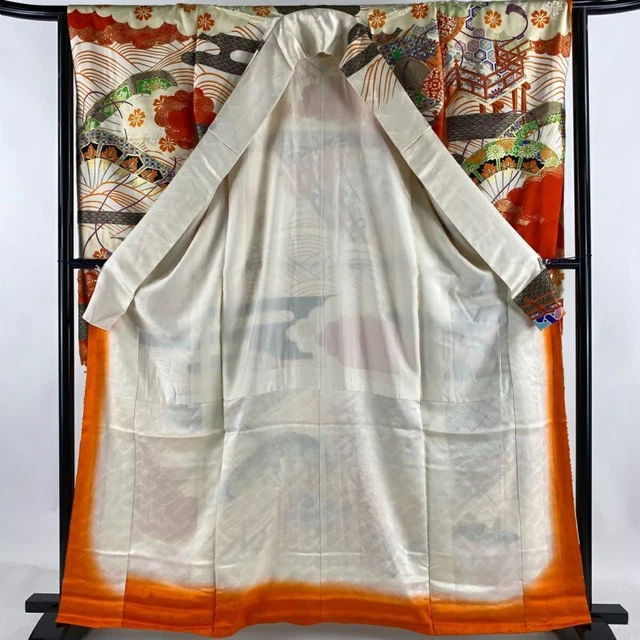 JAPANESE KIMONO FURISODE LONG SLEEVES LADIES WOVEN SILK 100% EMBROIDERY 163cm 3