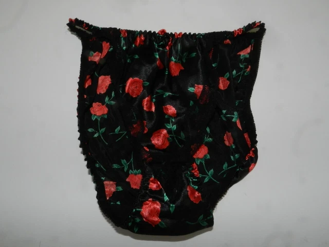 Vintage Delicates? second skin panties string bikini roses black red M/6 satin