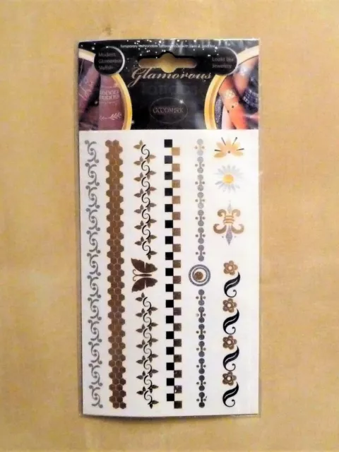 🌼 Planche de Tatouages Ephémères/ Bijoux de Peau Argent Or Noir- Goodmark- Neuf
