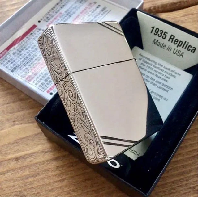 Zippo  Oil lighter 1935 Replica Arabesque 5-sides Etching Brass Silver 1201S658