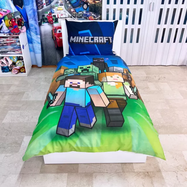 Minecraft Equipo Set 2 Piezas Cama Individual Funda Nórdica Algodón Reversible