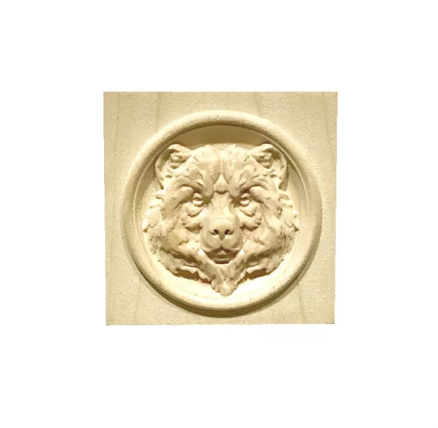 Bear Head Solid Hardwood Rosette / Casing Blocks  3-3/4" x 3-3/4"