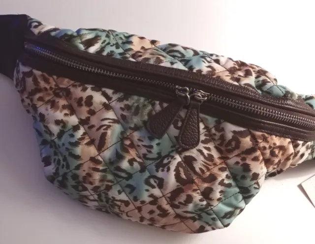 Samantha Brown Travel Quilted Hip Bag Fanny Pack w Pouch blue brown leopard New