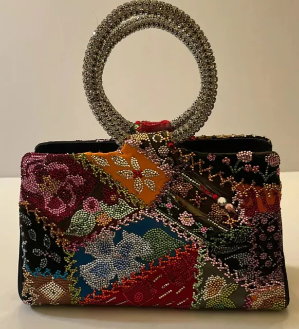 Judith Leiber Flower Beaded Patchwork Swarovski Crystals Couture HandBag Purse