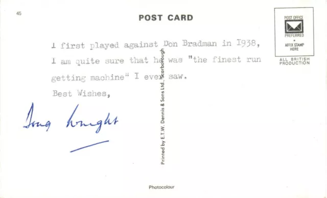 England Cricket DOUG WRIGHT Signed Post Card With Typing About Don Bradman