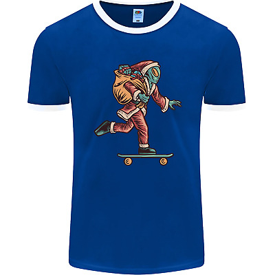 Funny Santa Clause Alien on a Skateboard Mens Ringer T-Shirt FotL