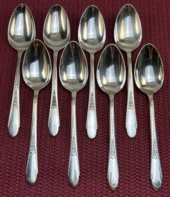 8 Oval Soup Table Spoons 1941 GARDENIA Wm Rogers & Son International Silverplate