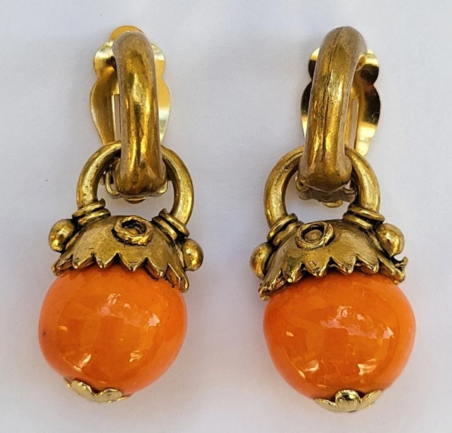 Boucles D'oreilles Vintage Zoé Coste Clips Résine Jaune - Modèle Signé, Avec Inclusions, Occasion