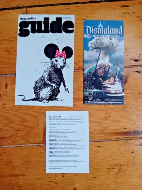 BANKSY DISMALAND Guide Leaflet + Rat Print + Santa Ghetto flyer unsigned