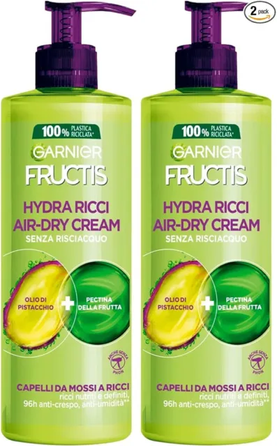 Garnier Fructis Hydra Ricci Air-Dry Crema, 2 Botellas De 400ml