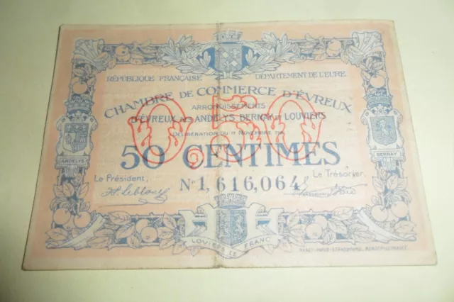 France  - Bon de 50 Centimes Chambre de commerce d'Evreux