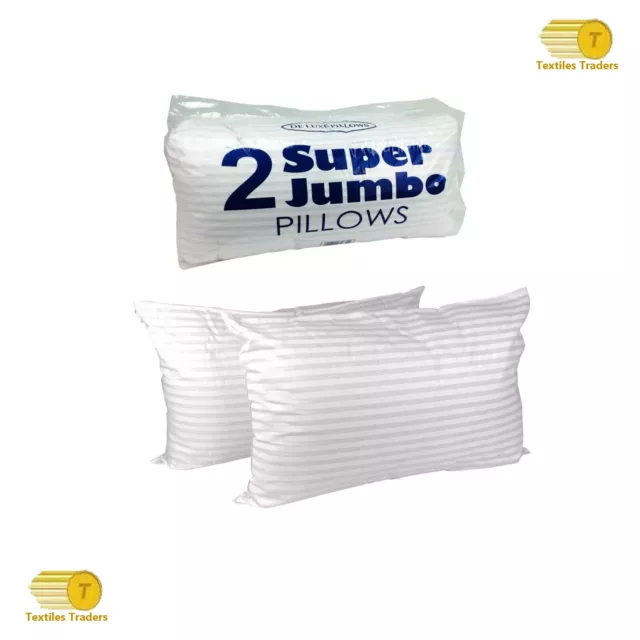 Pack of 2 Stripe Pillows Super Jumbo Super Soft Bounce Back Extra Filled Pillow