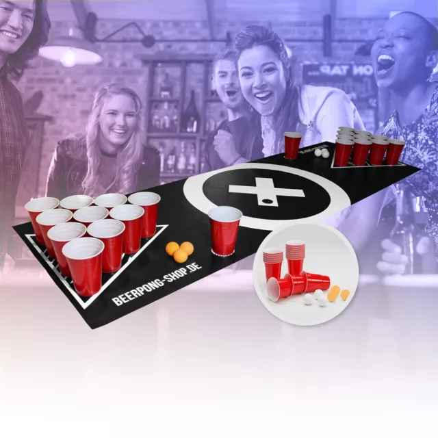 Bierpong Spielmatte Set mit 6x Beer Pong Ball 70x Becher Matte schwarz