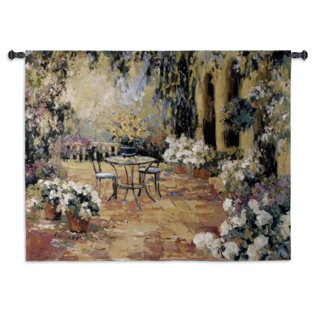 Floral Courtyard  North American Made Woven Tapestry Wall Hanging