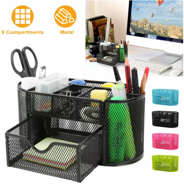 Desk Organizer Black Mesh Metal Desktop Office Pen Pencil Holder Storage Tray