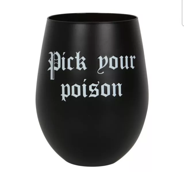 Boxed Black Pick Your Poison Stemless Gin Wine  Drink Tumbler Glass Gothic gift