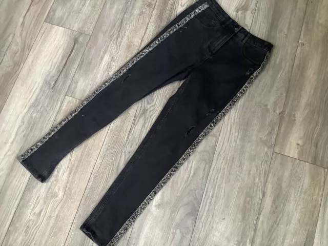 CANDY COUTURE- Black Girls Skinny Jeans With Velvet Leopard Print Sides Age 13