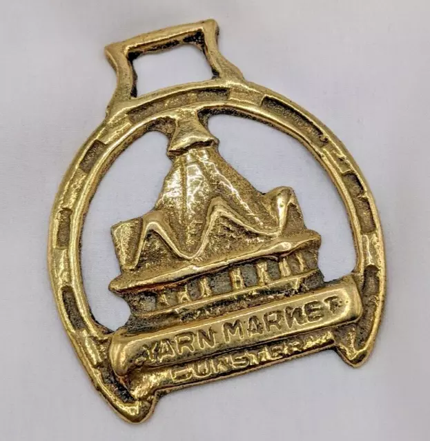 Brass Horse Medallion Vintage English Dunster Yarn Market Horseshoe Show Parade