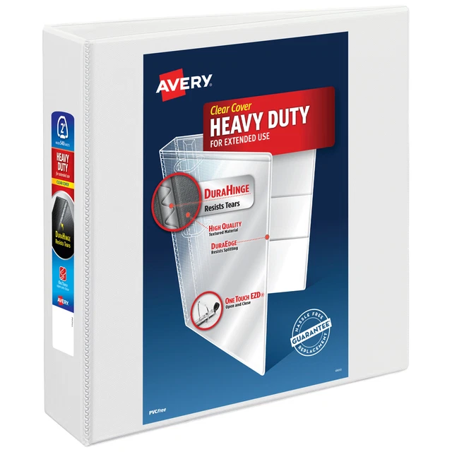 Avery Heavy-Duty View Binder W/2" Locking One-Touch EZD Rings, 8.5" x 11", White