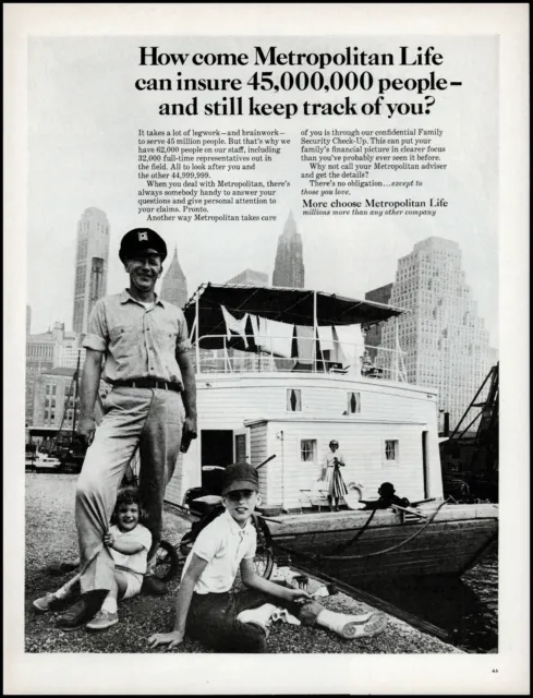 1966 Houseboat Living family city Metropolitan Life retro photo print ad LA11