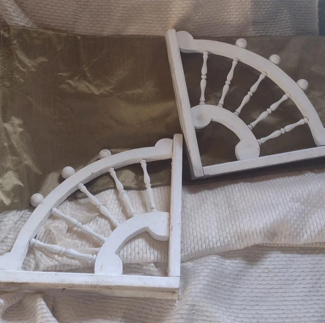 Antique 12” Wooden Gingerbread - Corbels -Shelf Brackets Farmhouse White (Set 2)