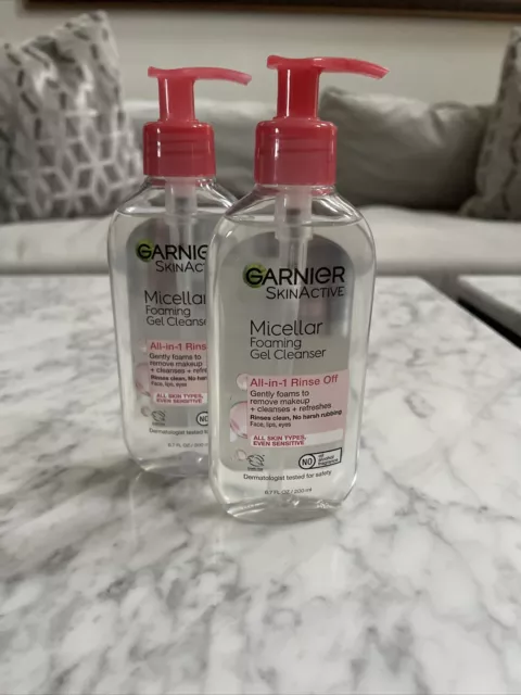 (2) Garnier LOT Skin Active Micellar Foaming Gel Face Wash Cleanser 6.7 oz