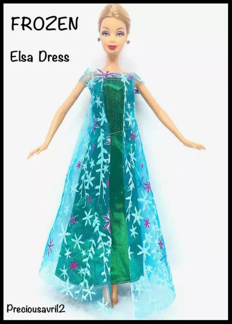 Brand New Barbie doll clothes Frozen Elsa Dress princess wedding dress gown 3